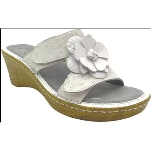 Alegria Lana Wedge Sandals White Floral Leather Slip On Women EU 40 US 9.5 NEW